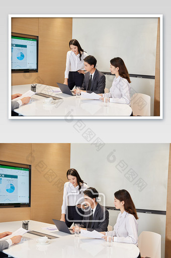 商务办公室团队办公白领多人会议讨论看电脑图片