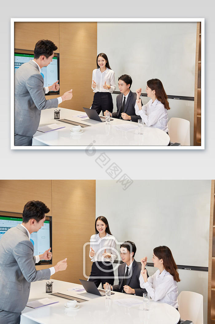 商务办公室团队办公白领会议多人竖大拇指图片