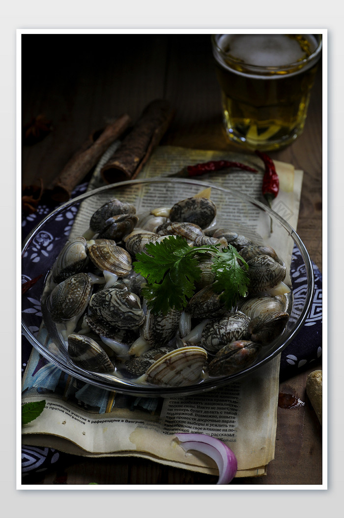 海鲜美食花甲蛤蜊食材背景图