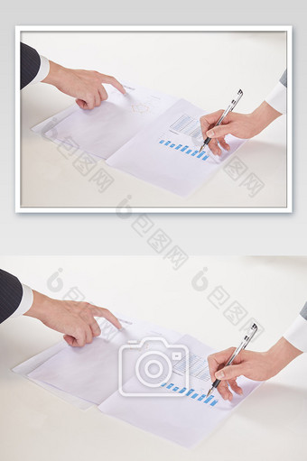 商务办公室团队办公白领会议文件标注特写图片
