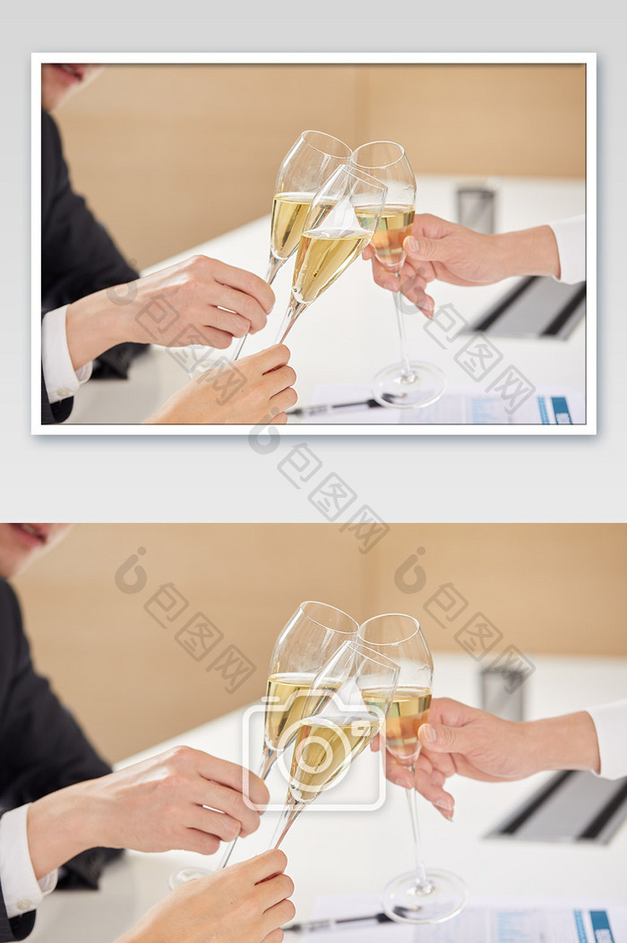 商务办公室团队办公白领手举香槟庆祝姿势