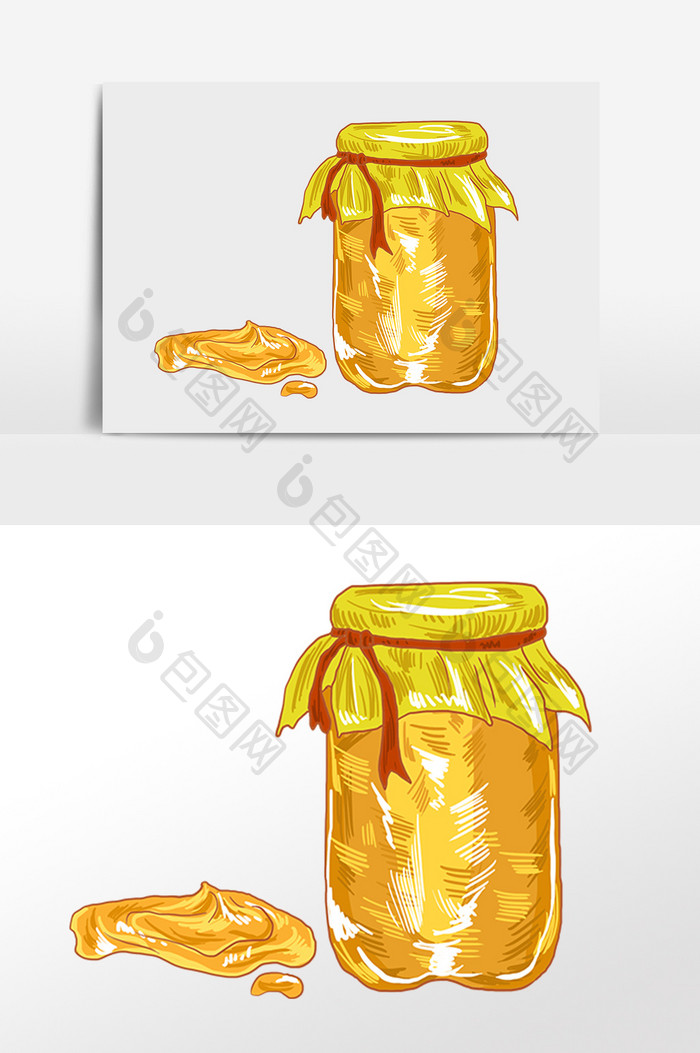 手绘一瓶天然蜂蜜罐装蜂蜜插画