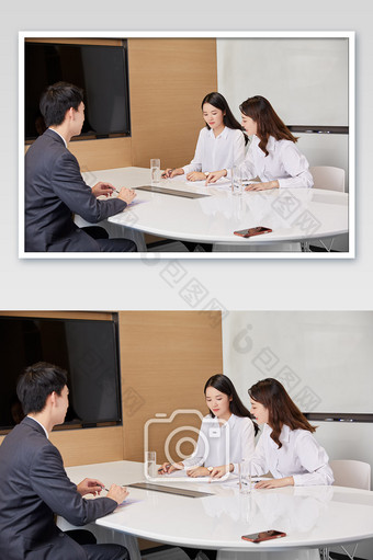办公室团队办公白领合作洽谈交流图