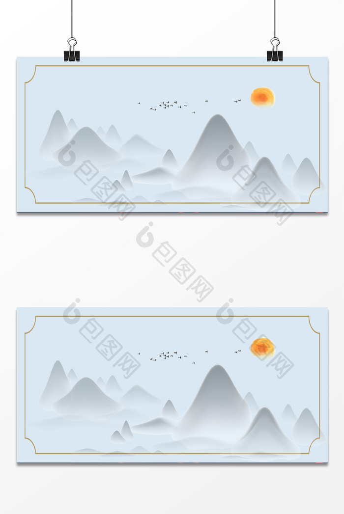 蓝灰色中国风山水大气背景