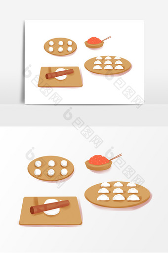 手绘包饺子流程元素设计图片