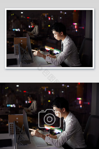 商务办公室团队办公白领深夜加班做记录图片