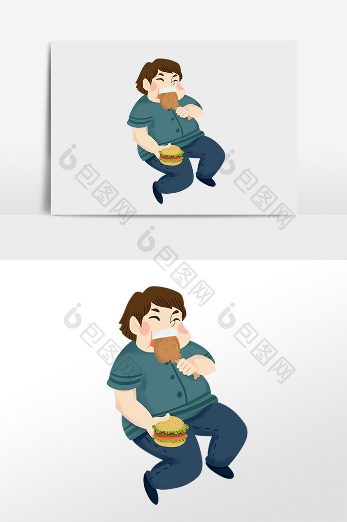 暴饮暴食狂吃胖男孩插画图片图片