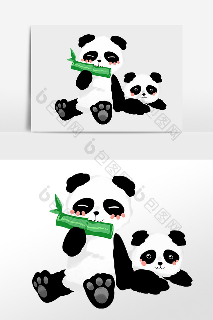 手绘卡通可爱动物吃竹子熊猫插画