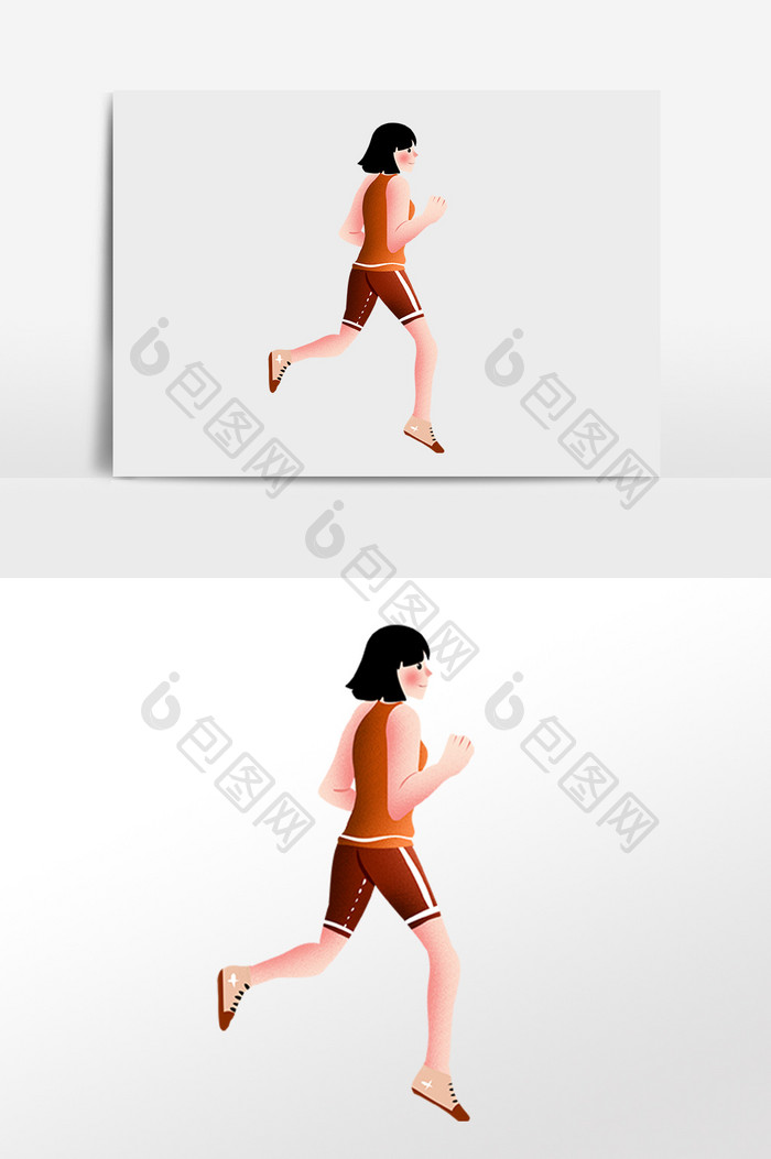 手绘跑步运动锻炼人物插画