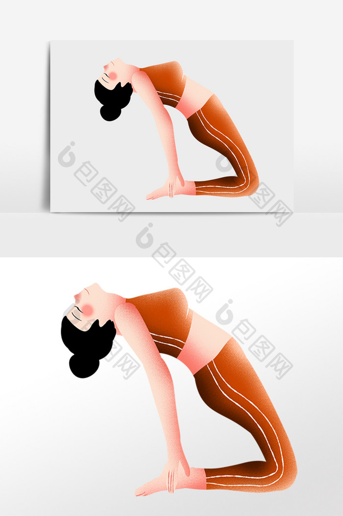 手绘瑜伽动作运动锻炼女孩插画