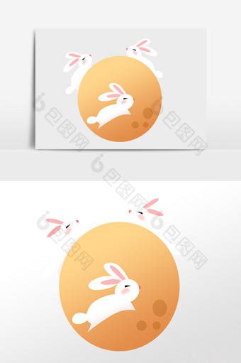 手绘中秋节腾云奔月兔子插画图片