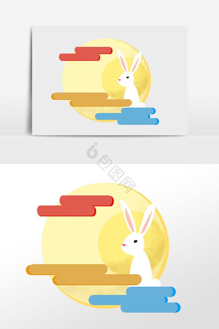 中秋节赏月兔子玉兔插画图片