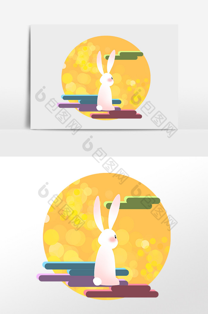 手绘中秋节赏月玉兔兔子插画