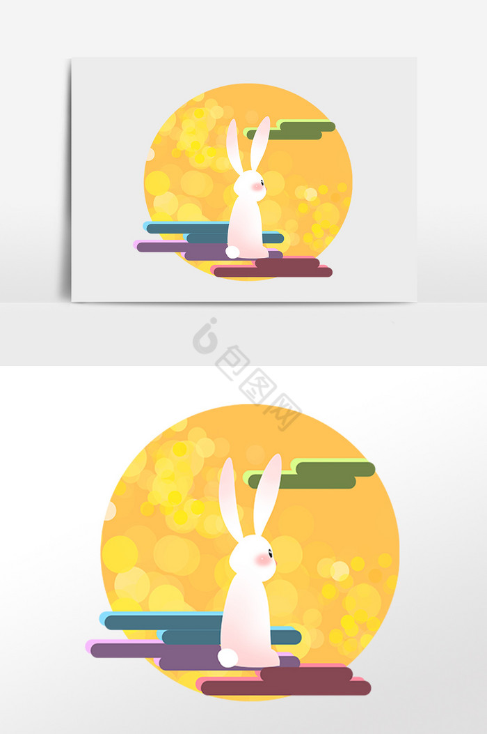 中秋节赏月玉兔兔子插画图片