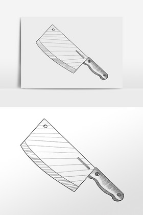 线描厨具菜刀插画