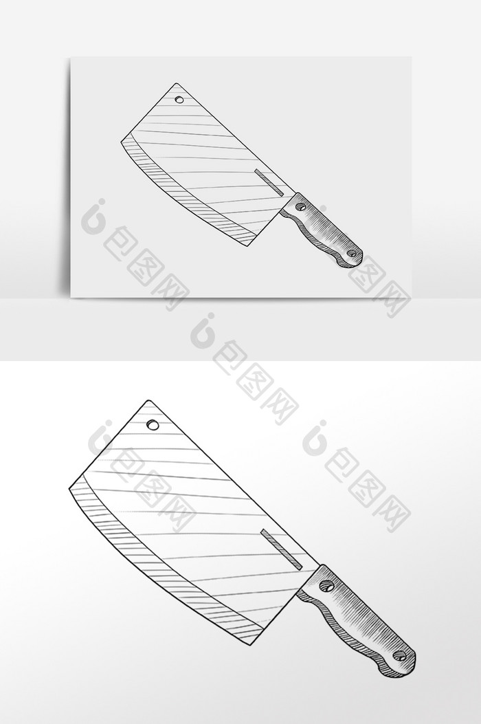 手绘黑色线描厨具菜刀插画