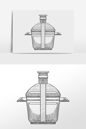 手绘黑色线描厨具榨汁机插画