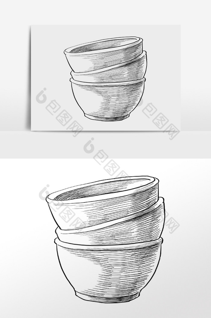 线描厨具碗插画图片