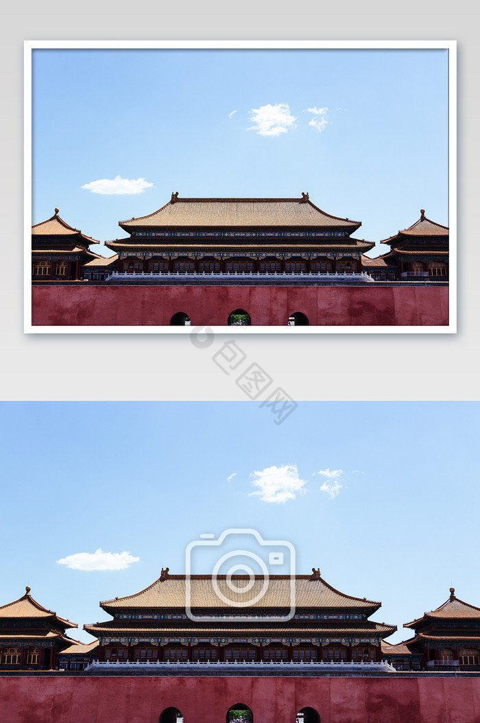 夏季北京故宫正门蓝天白云摄影图图片