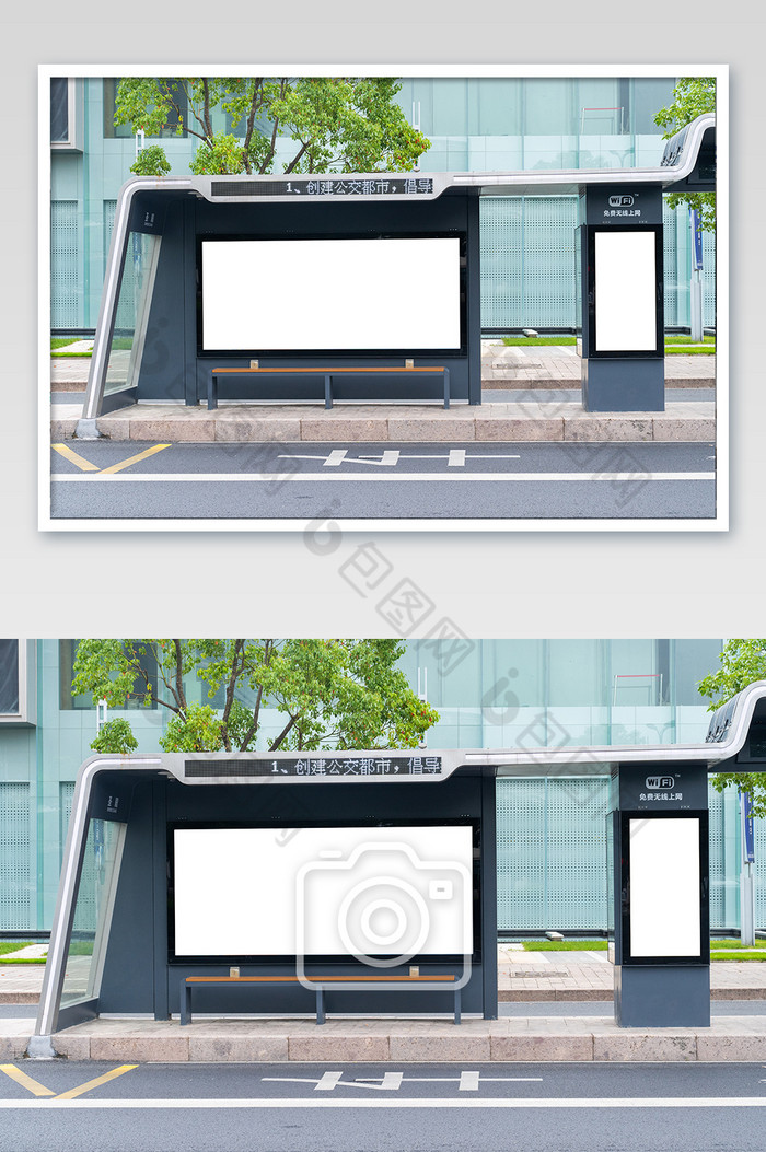公交站牌空白广告位摄影图图片图片