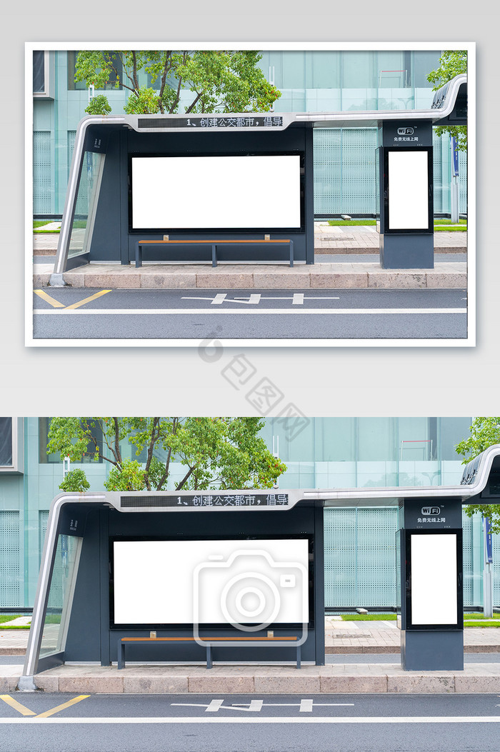 公交站牌空白广告位摄影图图片