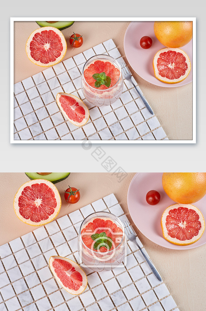 汽水饮料柚子西柚水果新鲜美食摄影图片