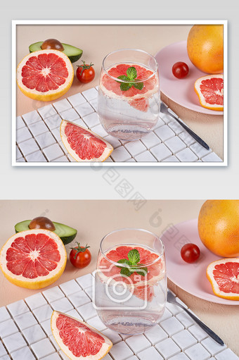 汽水饮料红色柚子西柚水果新鲜美食摄影图片