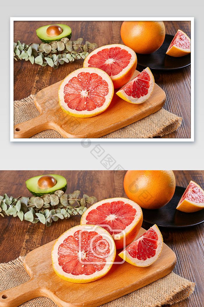红色柚子西柚水果场景木板果肉美食摄影图片