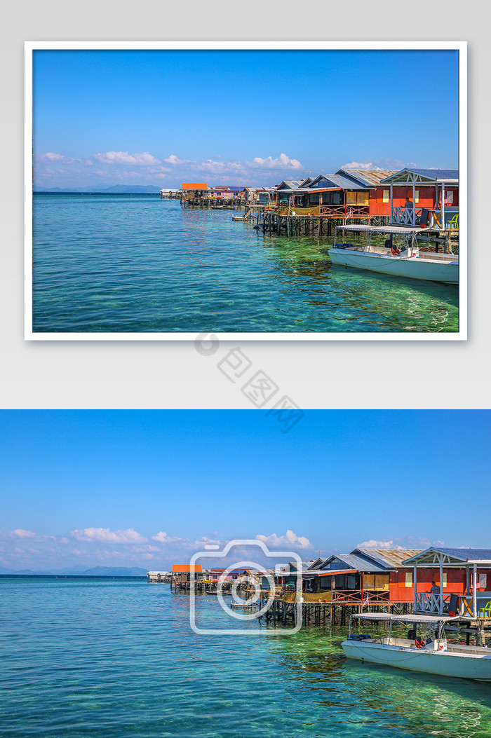 东南亚仙本那马布岛水上屋摄影图片