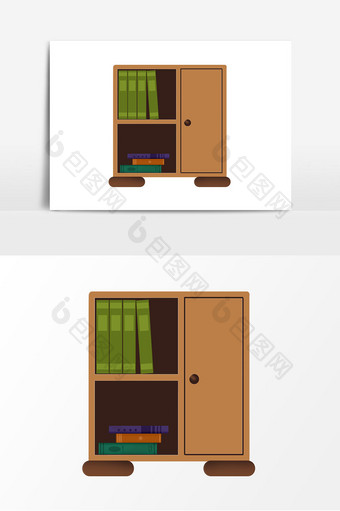 手绘棕色双层书架元素图片