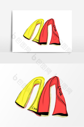 手绘生活用品红色和黄色毛巾元素图片