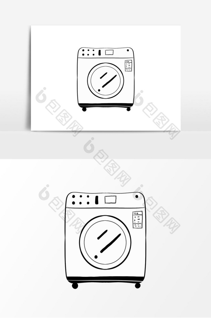 手绘家用电器黑白洗衣机元素