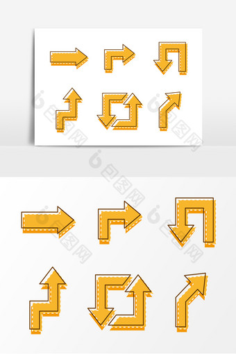 卡通风可爱虚线黄色箭头矢量元素图片