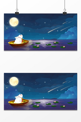 中秋节月亮玉兔促销广告图
