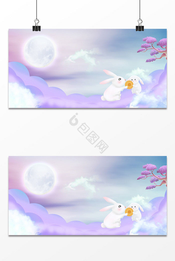 中秋节浪漫玉兔月亮广告图图片
