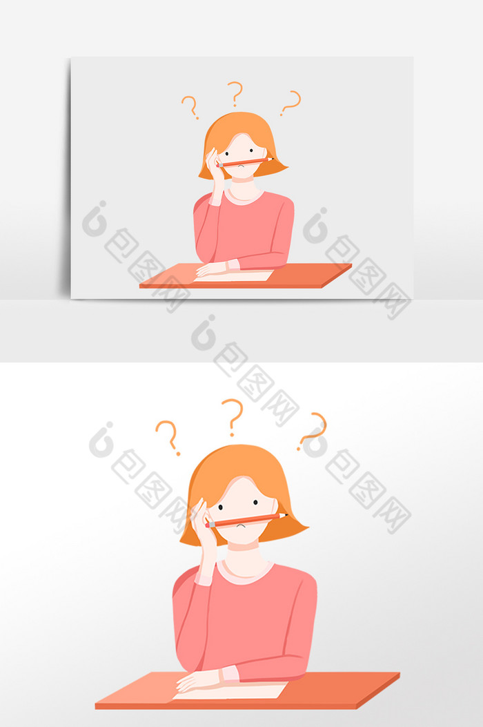 大脑思考问题女孩插画png下载-包图网
