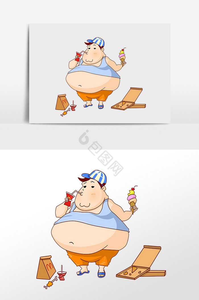 暴饮暴食狂吃嗨吃小胖子插画图片