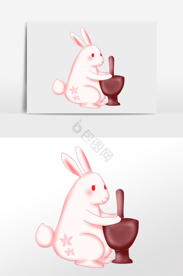中秋节捣药小兔子插画图片