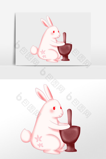 手绘中秋节捣药小兔子插画图片