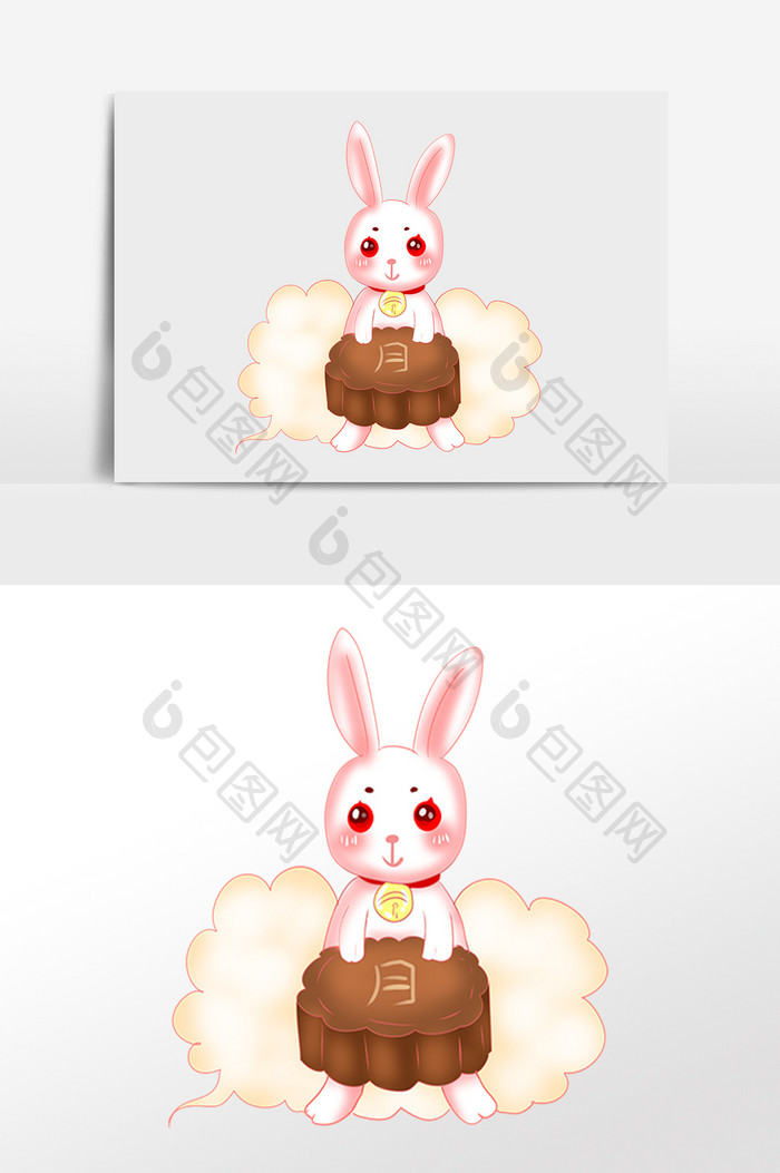 手绘中秋节吃月饼可爱兔子插画