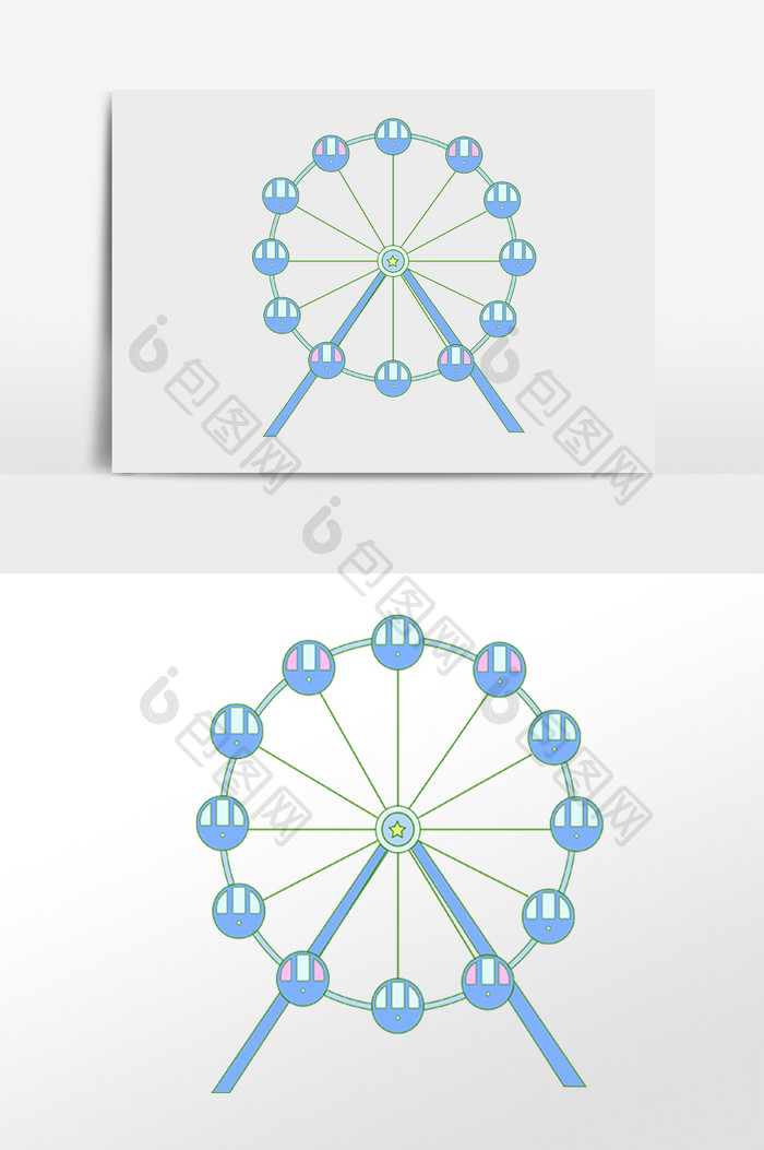 手绘儿童玩耍娱乐设施摩天轮插画