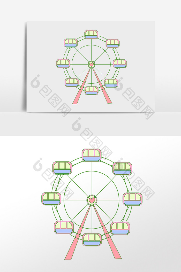 手绘儿童娱乐设施摩天轮插画