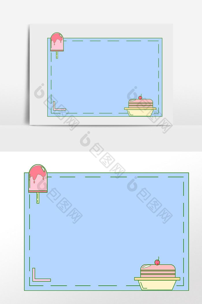 手绘夏季甜点冰淇淋边框插画