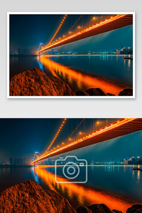 武汉鹦鹉洲长江大桥夜景摄影图片