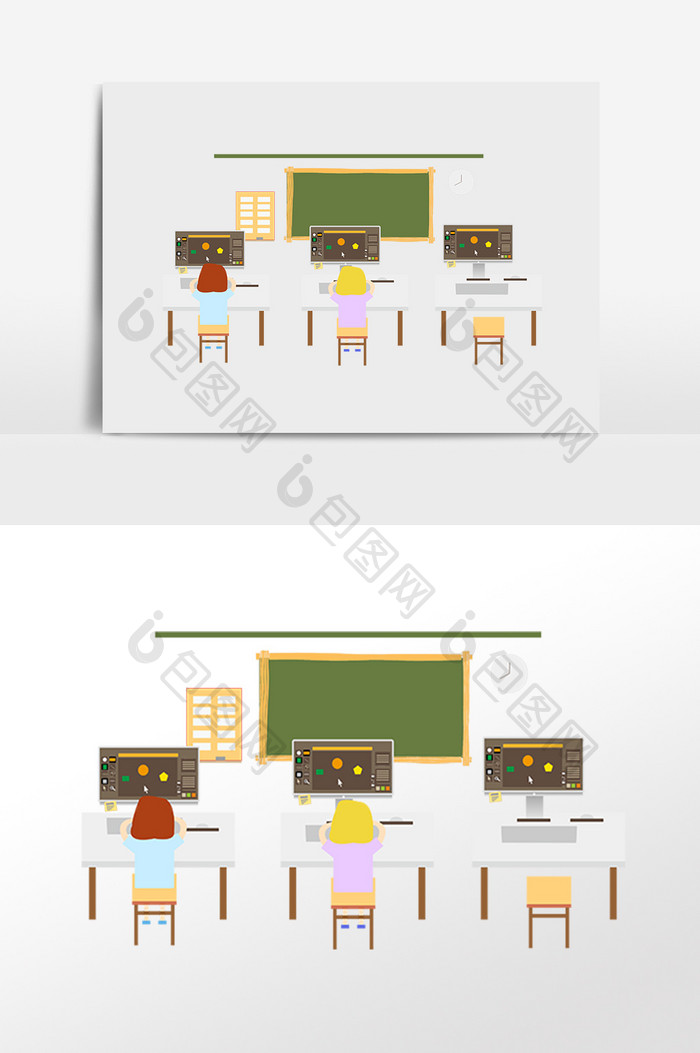 手绘教育学习学生学习电脑插画