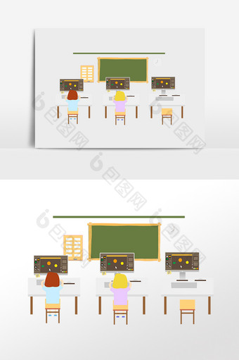 手绘教育学习学生学习电脑插画图片