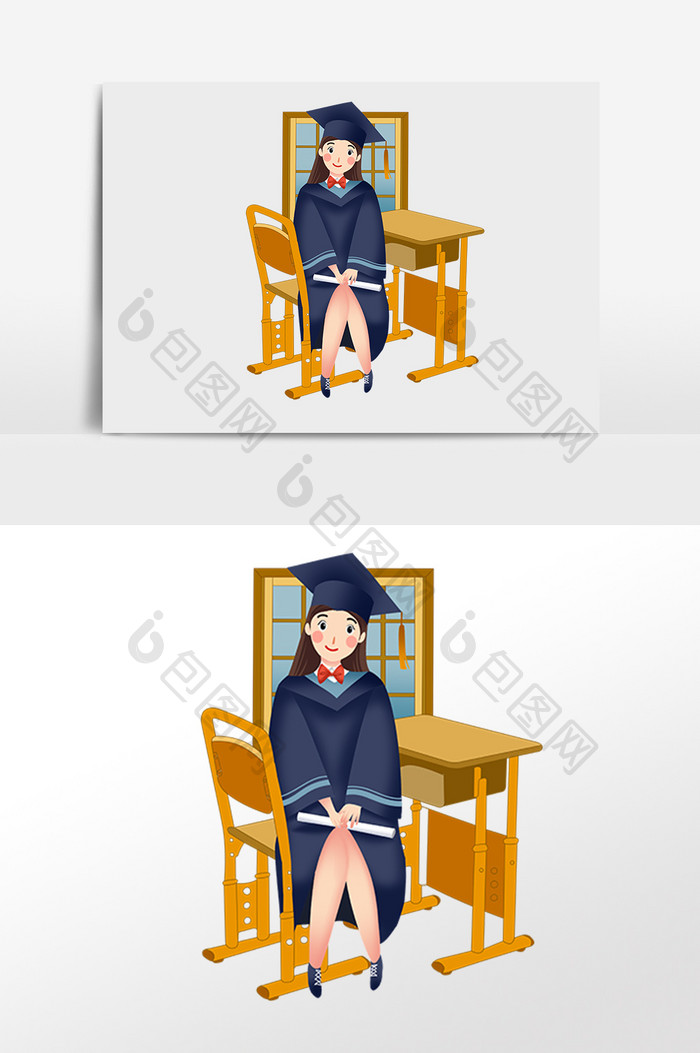 手绘穿毕业服大学生插画