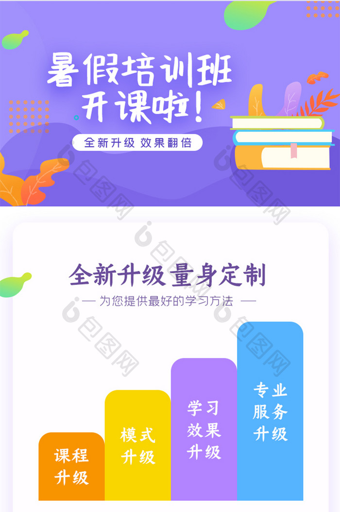 暑假培训班教学UI移动界面H5长图