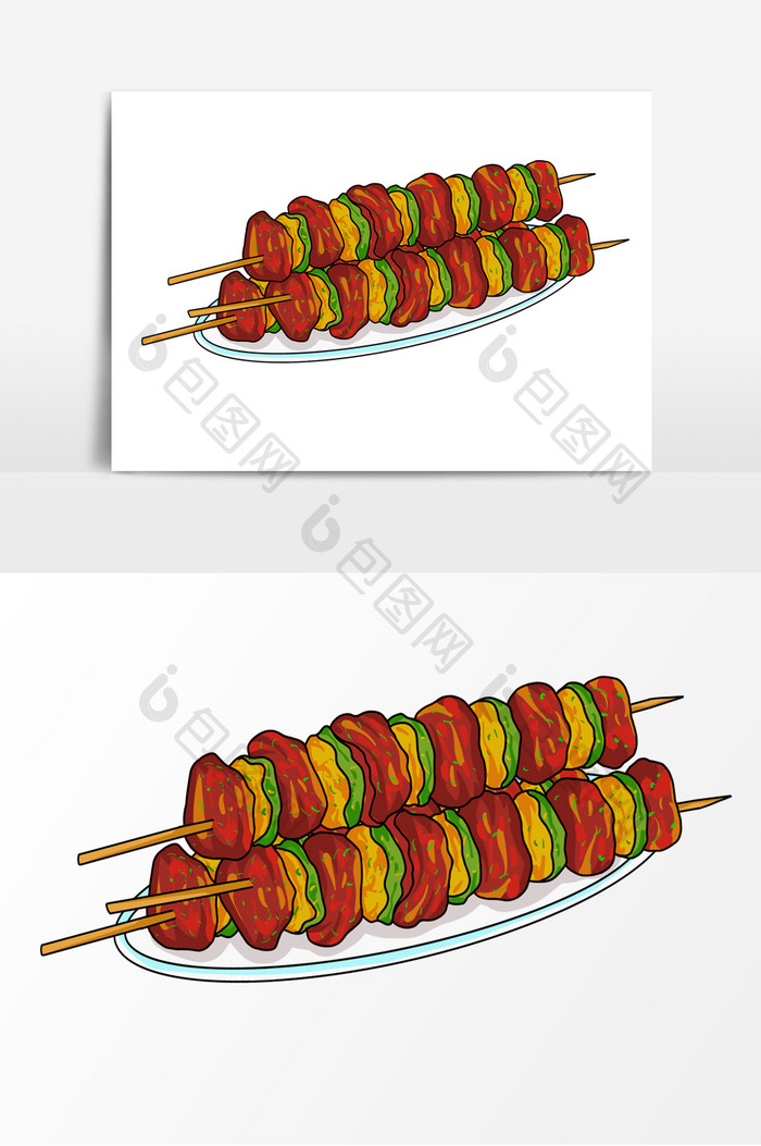 烤肉串手绘卡通形象元素
