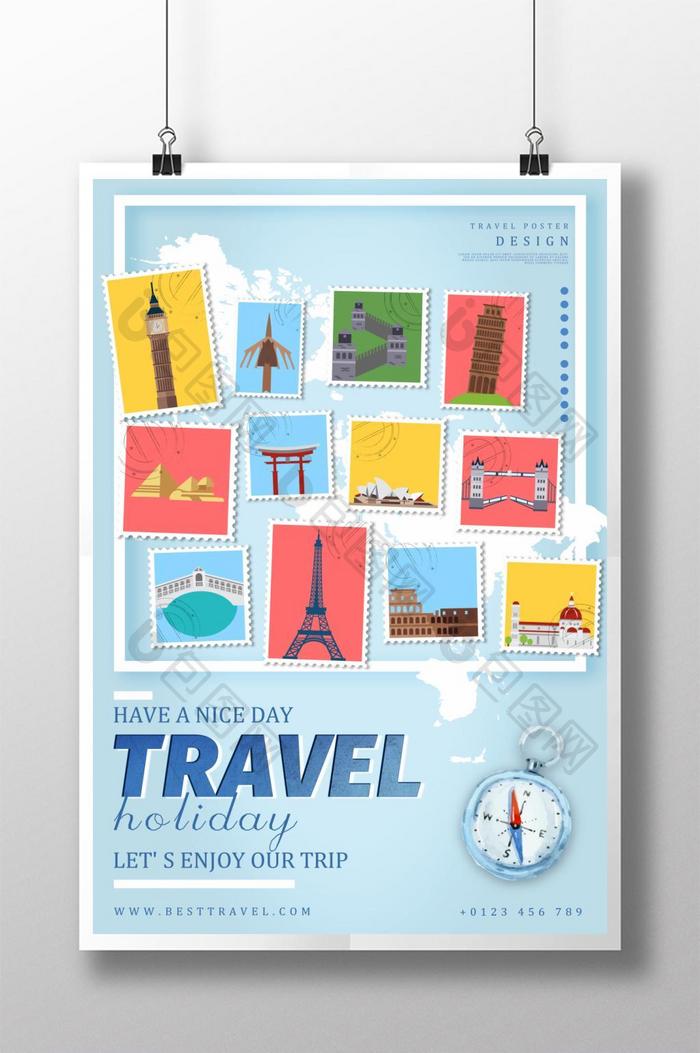 蓝色鲜艳的新鲜旅游海报